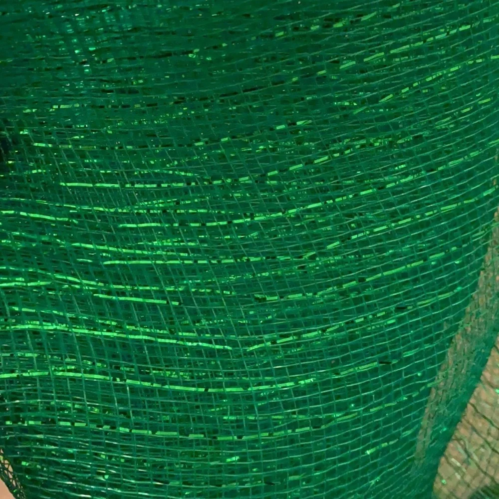 Green shimmer glitz ribbon holiday decor 1 length 10ft & 1 length 4 ft, 30” wide